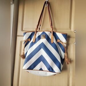 Dooney & Bourke Blue and White Chevron Tote Bag